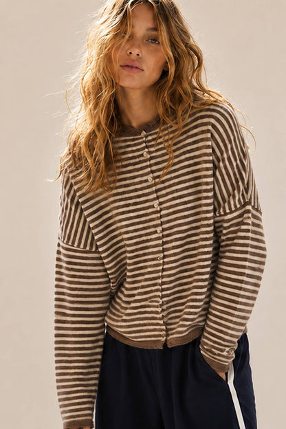 Soft Stripe Knit Sweater Cream + Brown