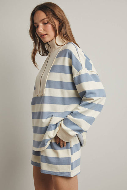 STRIPED KNIT TOP AND SHORTS SET Blue Combo