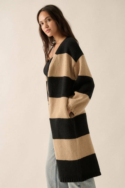 Striped Knit Open Cardi