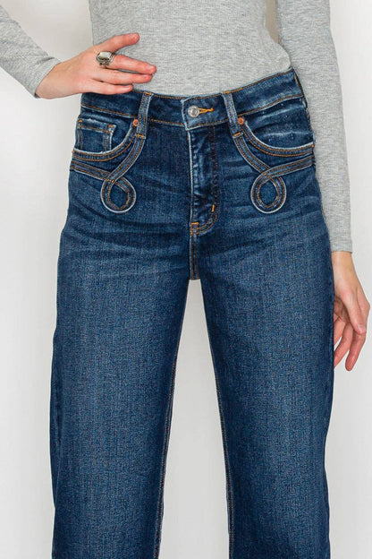 High Rise Straight   Western Detail Design Jeans
