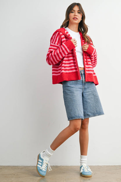 Pink Combo Stripe Zip-Up