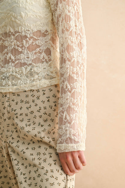 Floral Textured Long Sleeve Cream