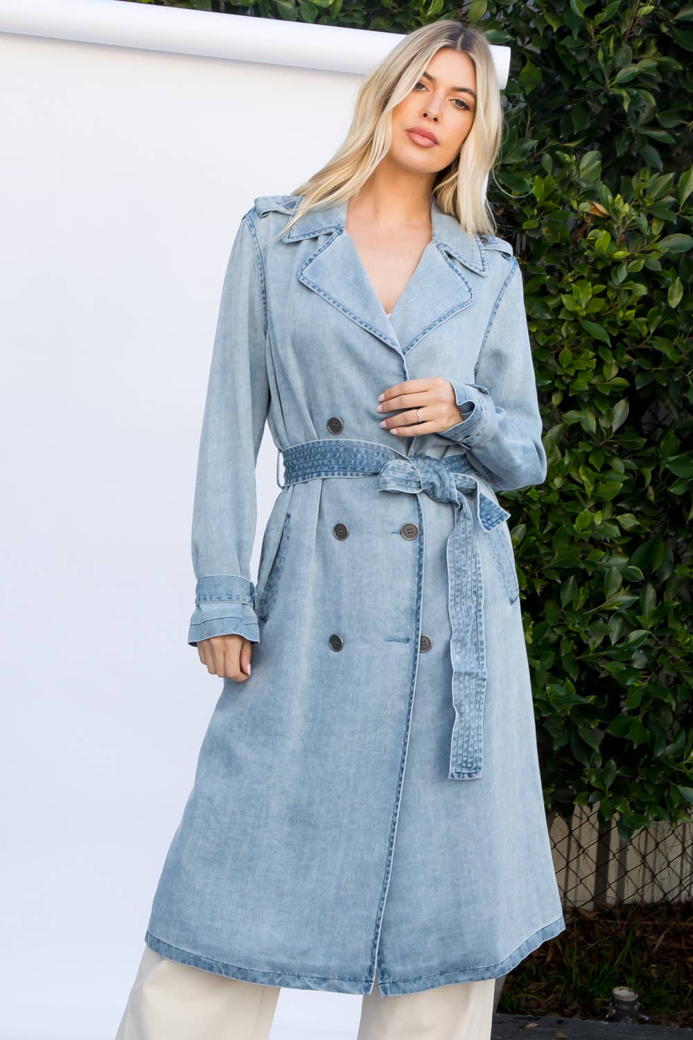 Denim Garment Washed Trench Coat