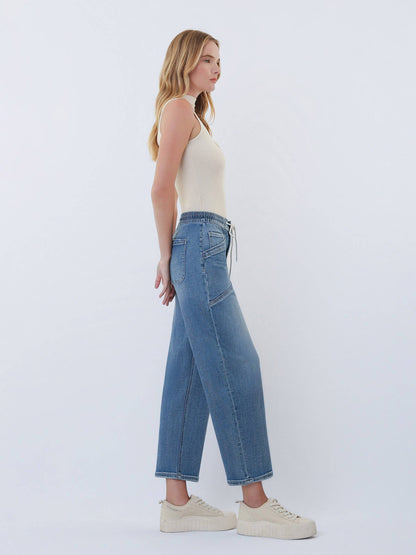 Elastic Tie Barrel Jeans