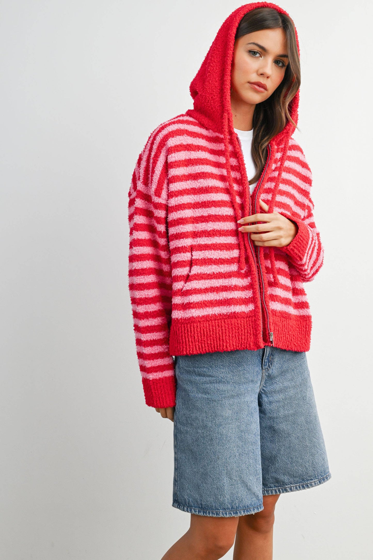 Pink Combo Stripe Zip-Up
