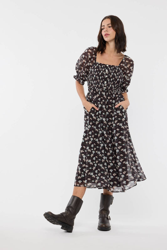 FLORAL PUFF SLEEVE MIDI