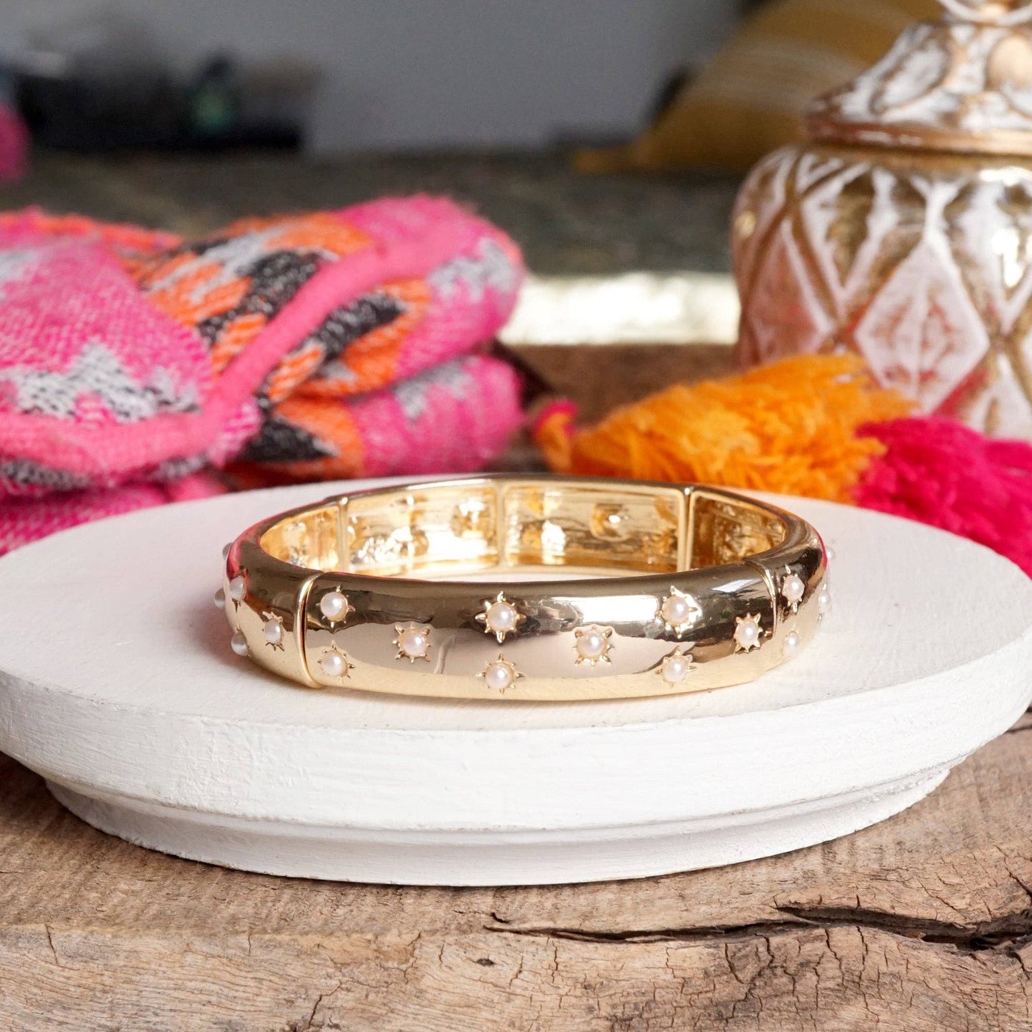 Gold Eternity Stretch Bangle Turquoise