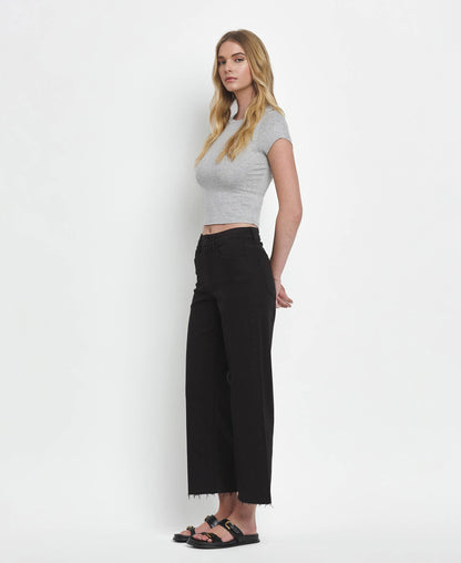 HIGH RISE BLACK CROP WIDE LEG JEANS