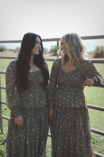 SMOCKED FLORAL MAXI DRESS