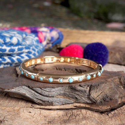 Gold Eternity Stretch Bangle Turquoise