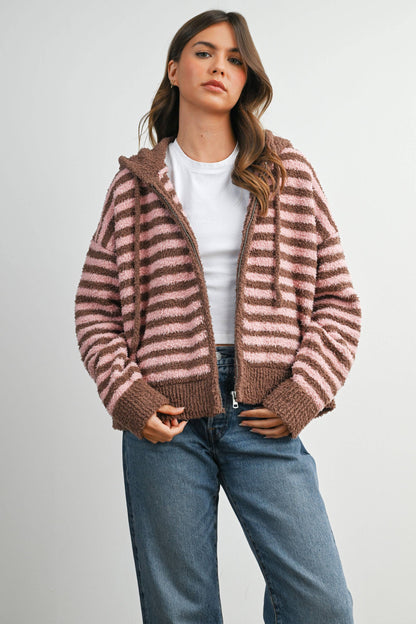 Pink Combo Stripe Zip-Up