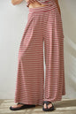 Knit Spandex Striped Wide Leg Pants Maroon+Cream (Set Option)