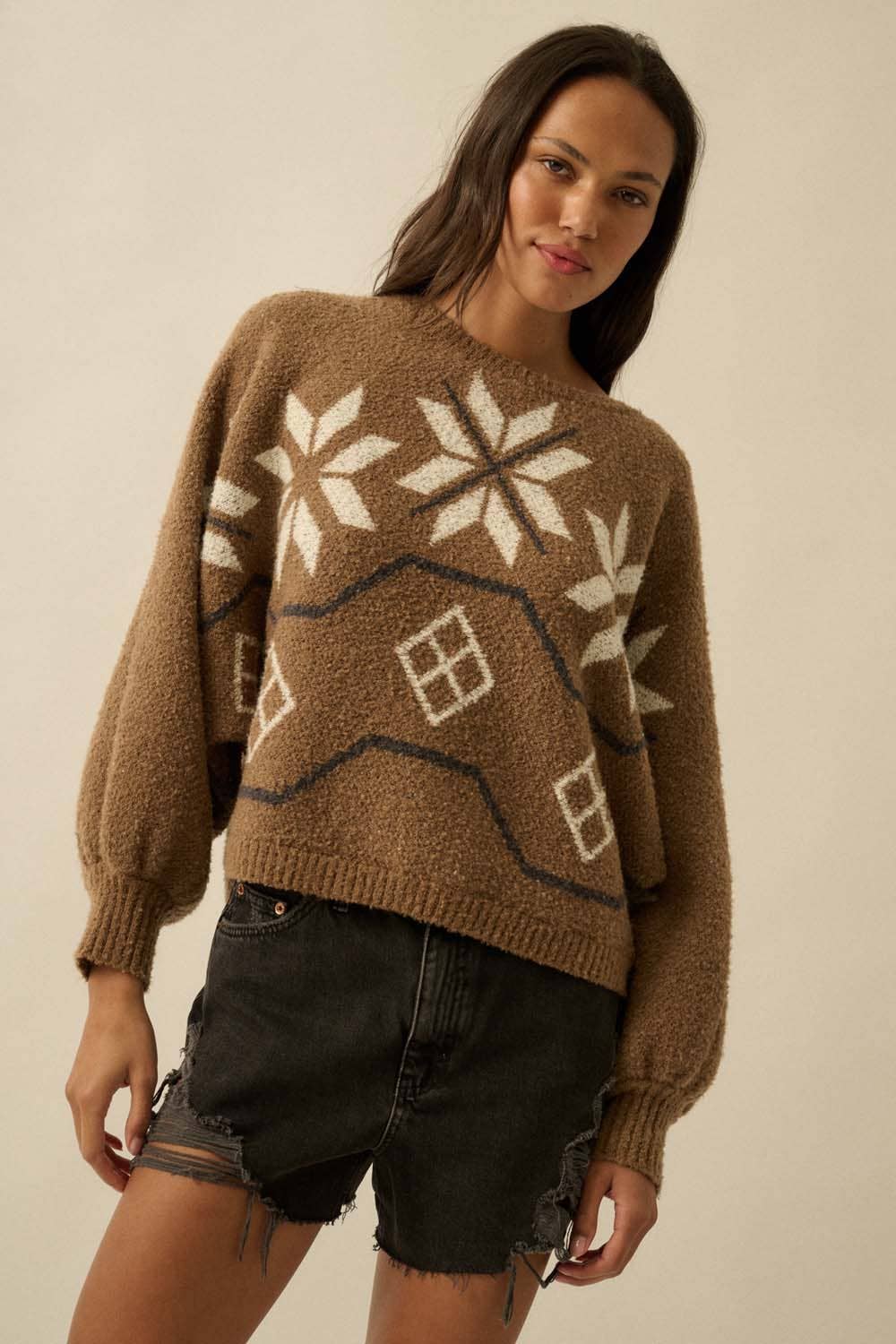 Textured Alipine-Knit Dolman Sweater