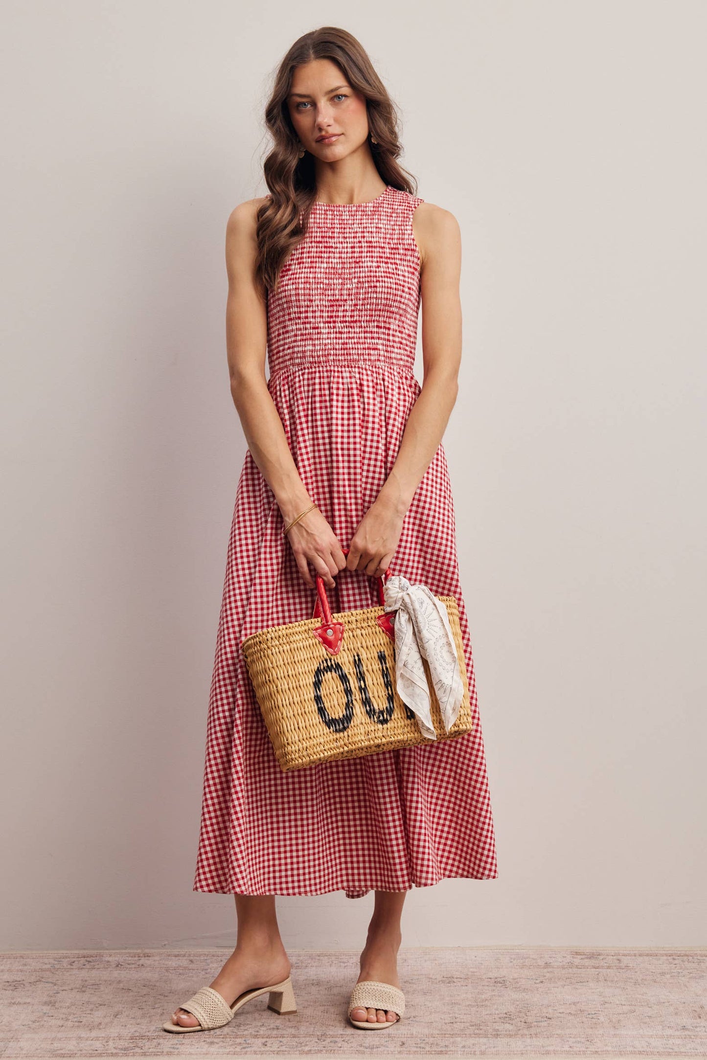 Open-Back Gingham Maxi Dress