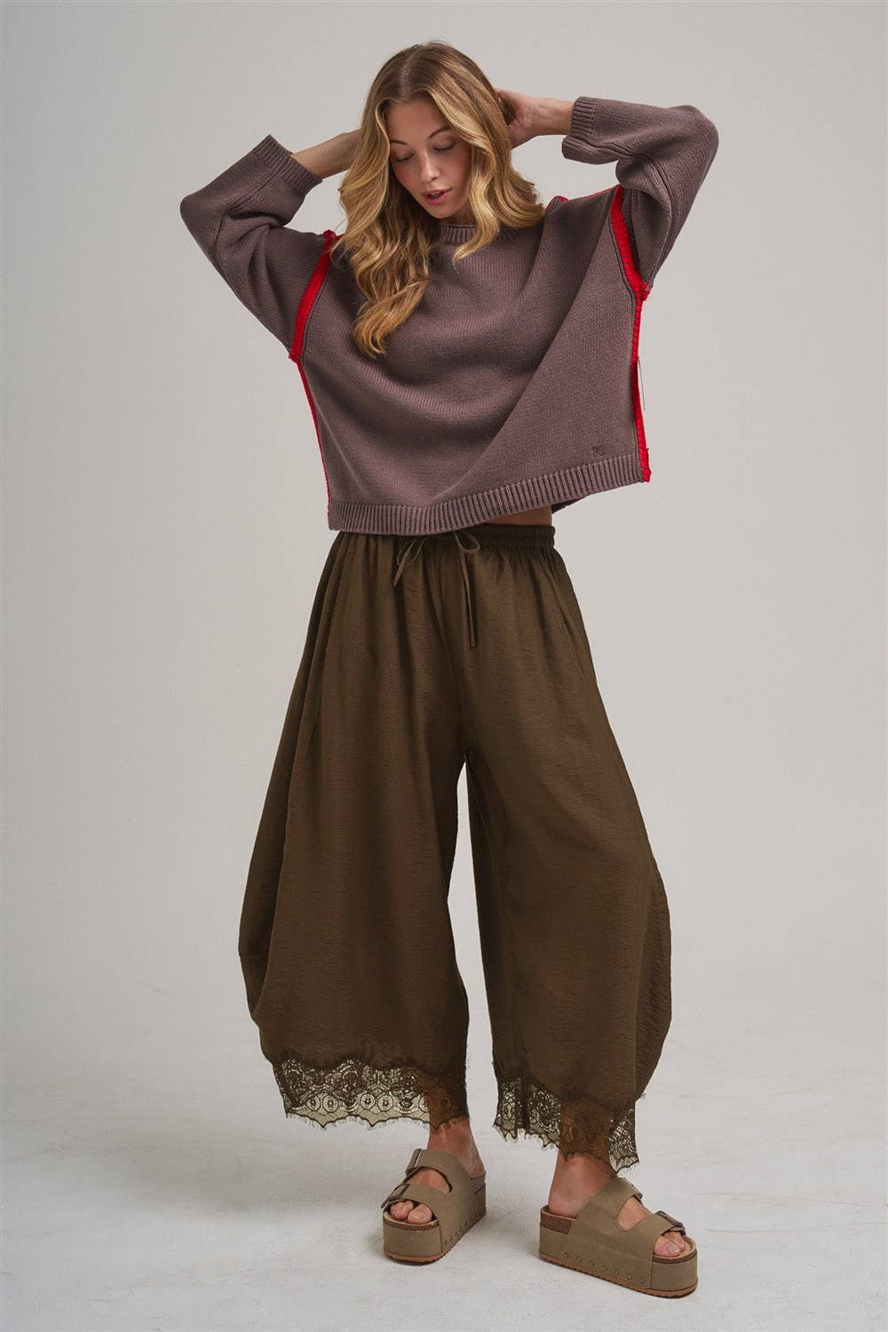 Balloon Satin Lace Pant Chocolate