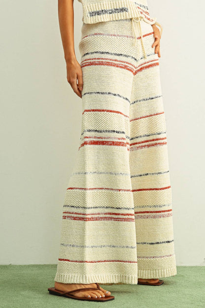 STRIPE PATTERN KNIT PANTS BLUE + RED (Set Option)