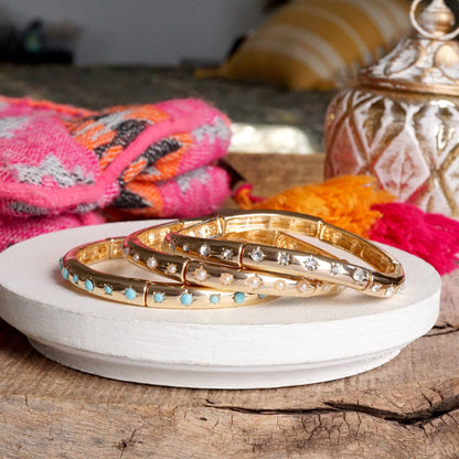 Gold Eternity Stretch Bangle Turquoise