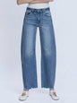 HIGH RISE RAW HEM SEAM DETAIL BARREL JEANS