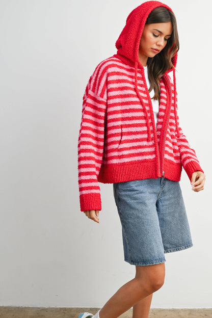 Pink Combo Stripe Zip-Up