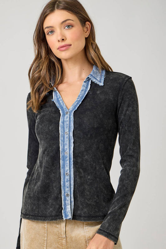 Washed Thermal Button Top