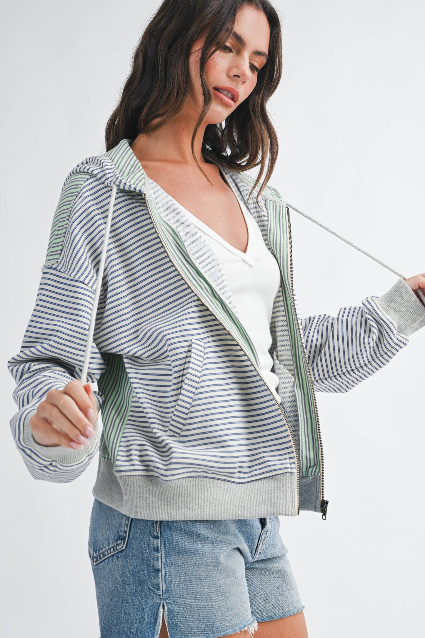 5189HK Striped Zip Hoodie