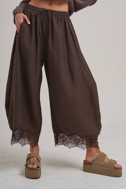 Balloon Satin Lace Pant Chocolate