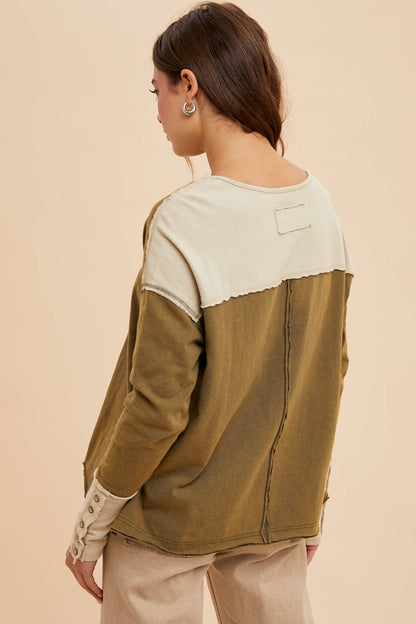 WASHED COTTON HENLEY TOP