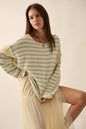Striped Textured Knit Oversized Sweater