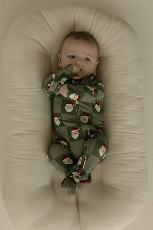 Bamboo Zip Pajamas | Santa Checkerboard