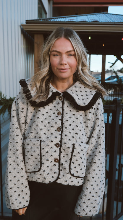 Button Sherpa Collar Jacket Black