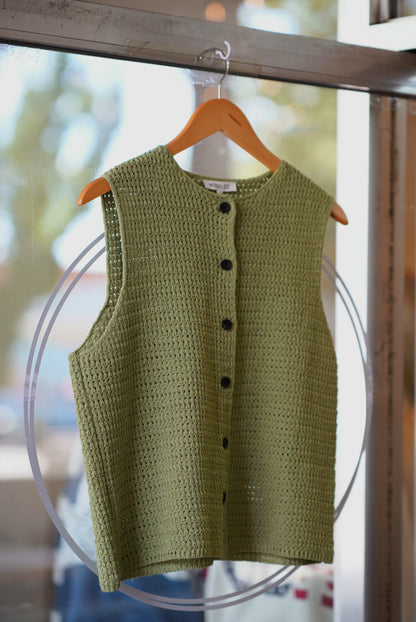 Button Up Sweater Tank Green
