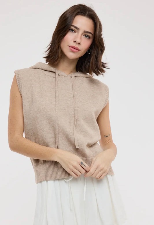 Open Knit Button Up Hooded Sweater Mocha