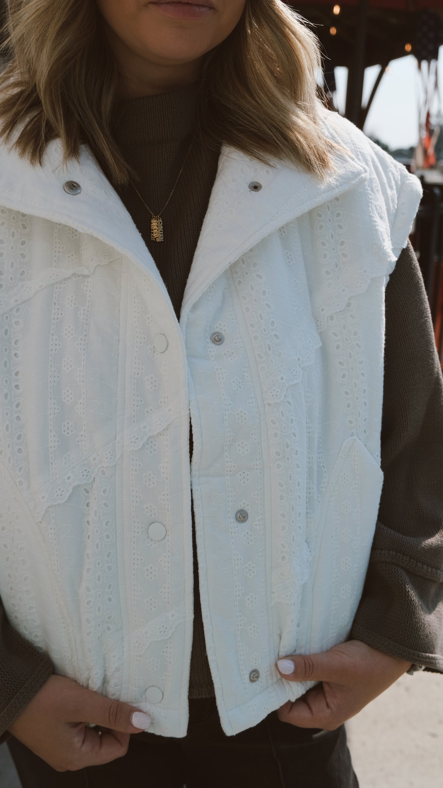 LACE CROCHET TRIM PUFF VEST