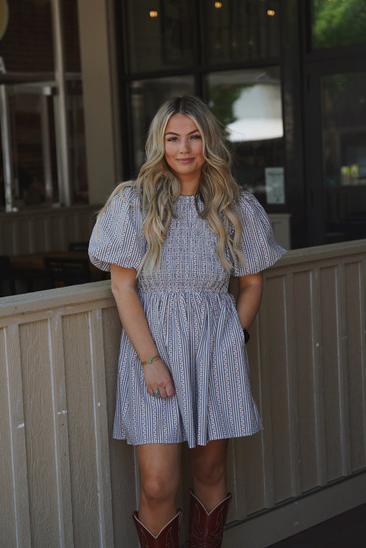 Floral Striped Smoked Mini Dress