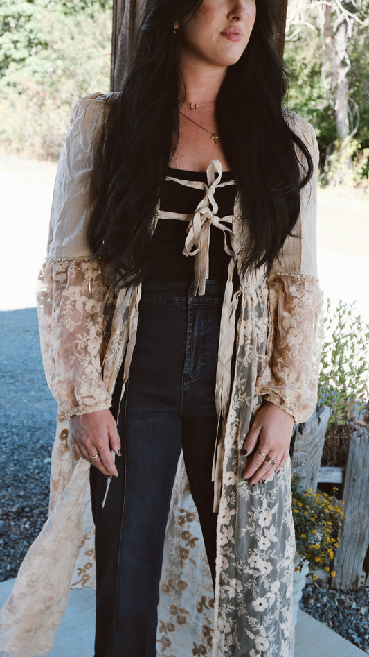 Embroidered Maxi Kimono