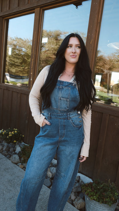 DENIM BARREL OVERALLS BLUE