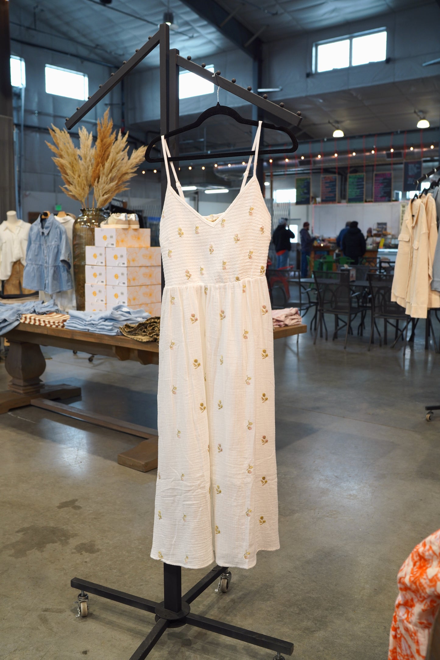 Embroidered Double Guaze Smock Dress
