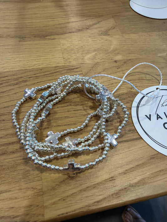 Silver Cross Bracelet Set