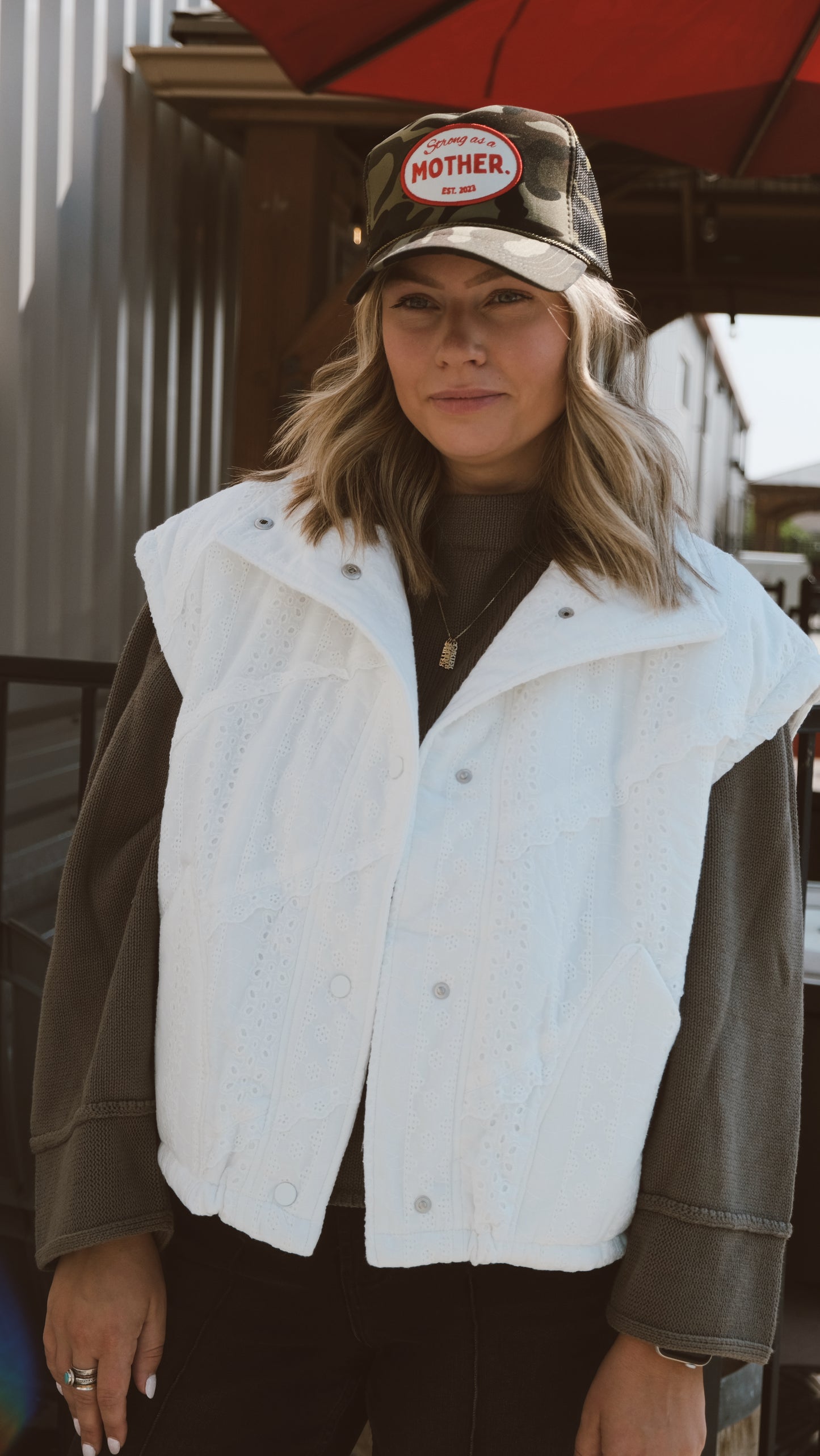 LACE CROCHET TRIM PUFF VEST
