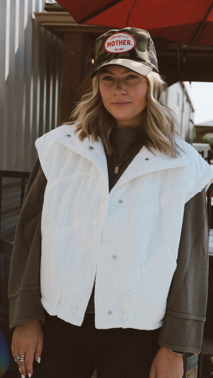 LACE CROCHET TRIM PUFF VEST