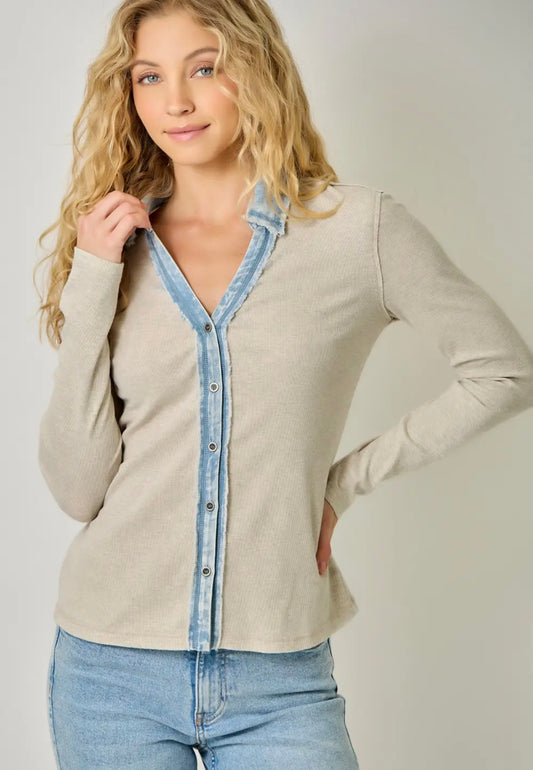 Washed Thermal Button Down Oatmeal