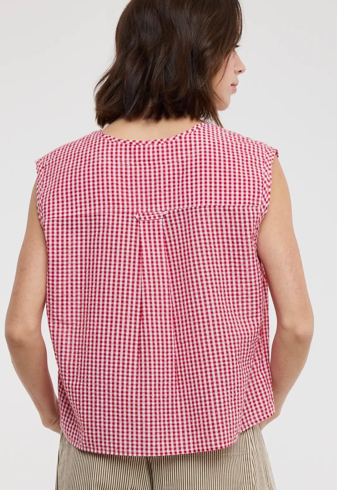 Gingham Button Up Tank Red