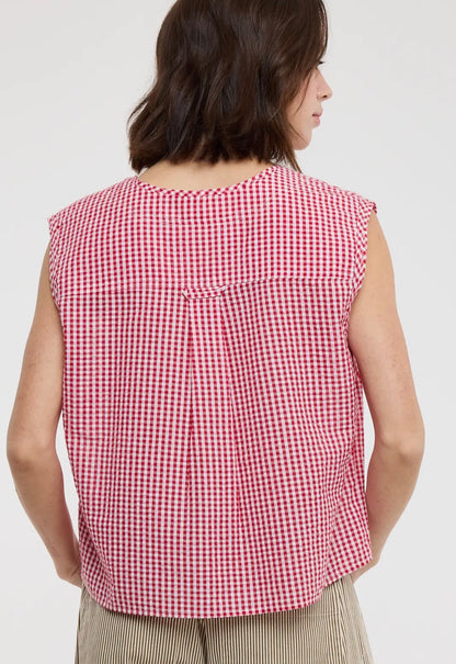 Gingham Button Up Tank Red