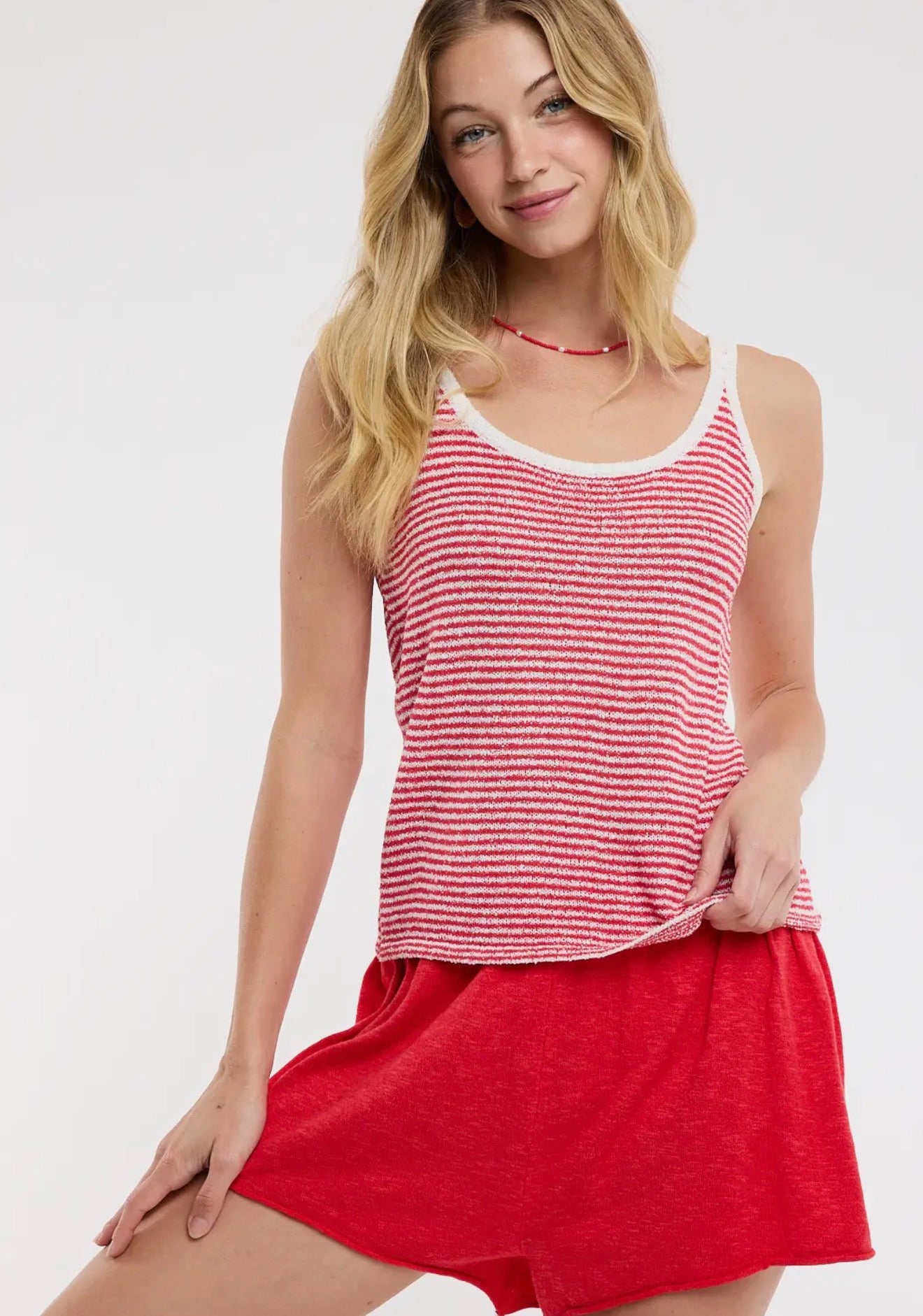 Striped Sweater Tank Red + White