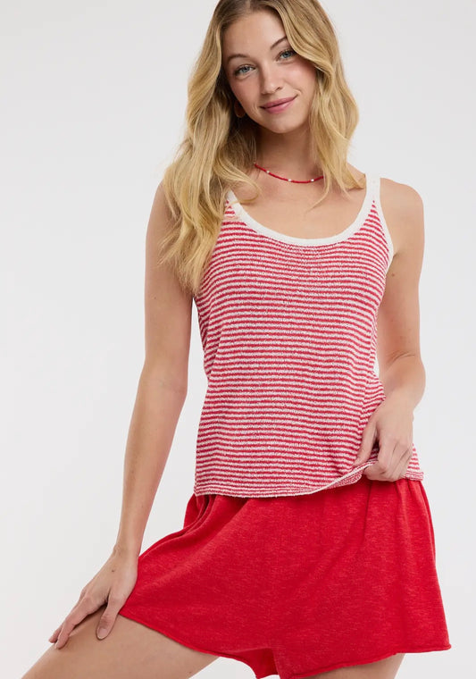 Striped Sweater Tank Red + White
