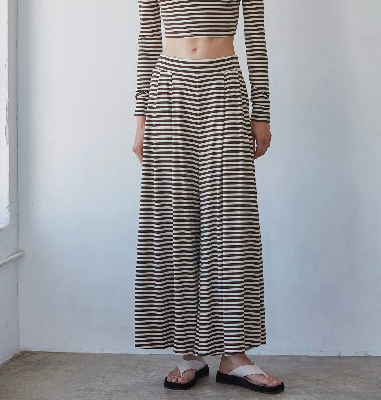 Knit Spandex Stripe Wide Leg Pant (Set Option)
