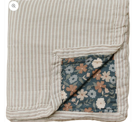 Taupe Stripe + Midnight Floral Muslin Quilt