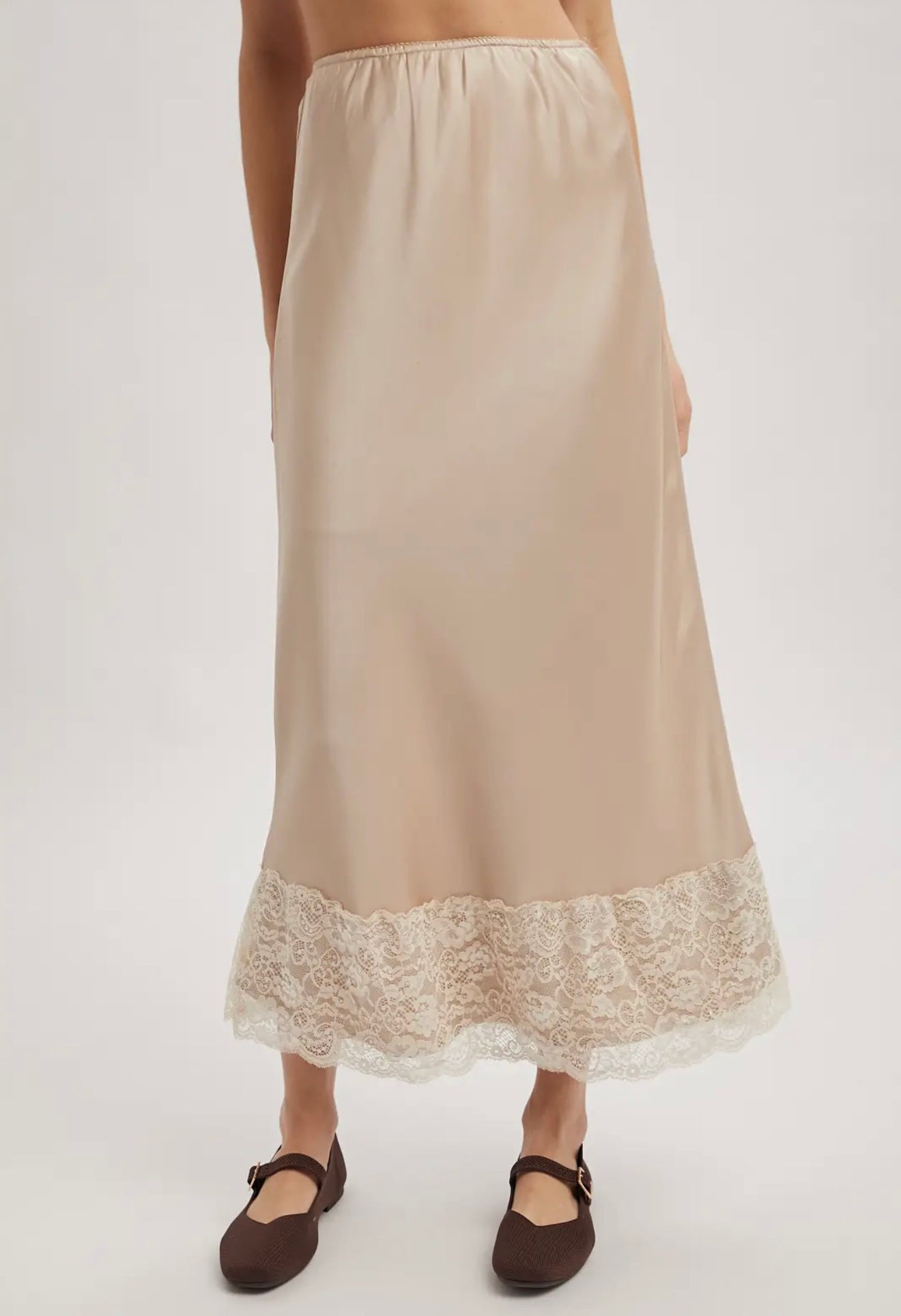 Lace Satin Skirt Champange/Cream