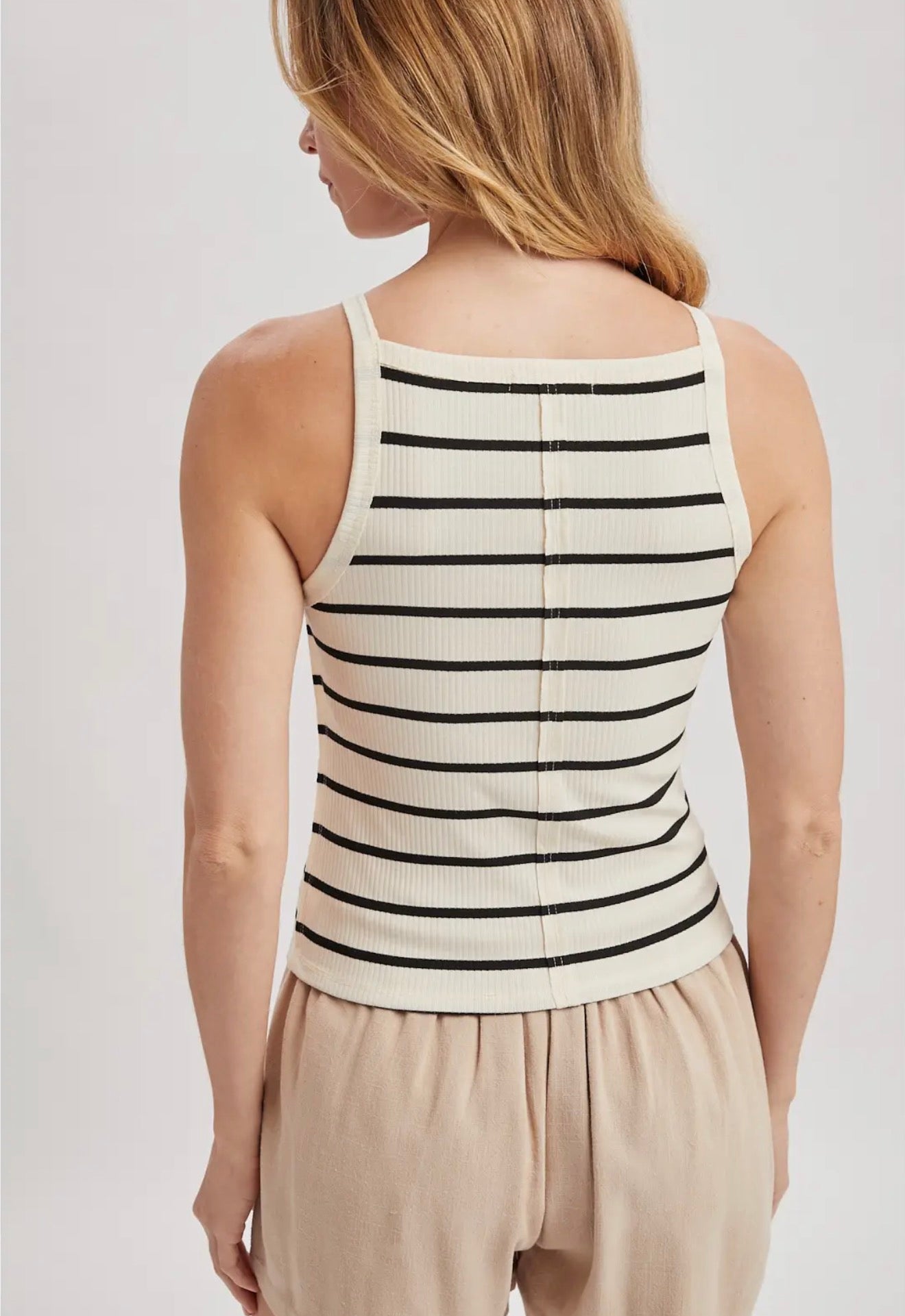 Striped Knit Tank Cream + Black