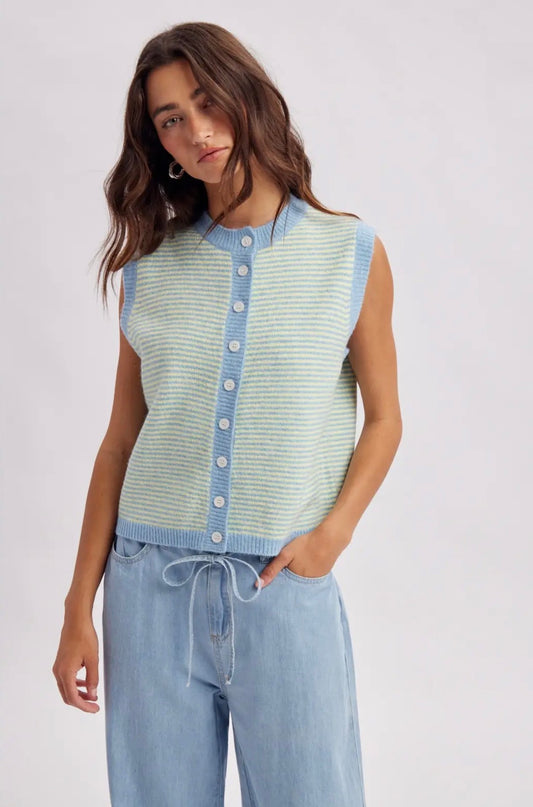 Sleeveless Sweater Blue + Lemon